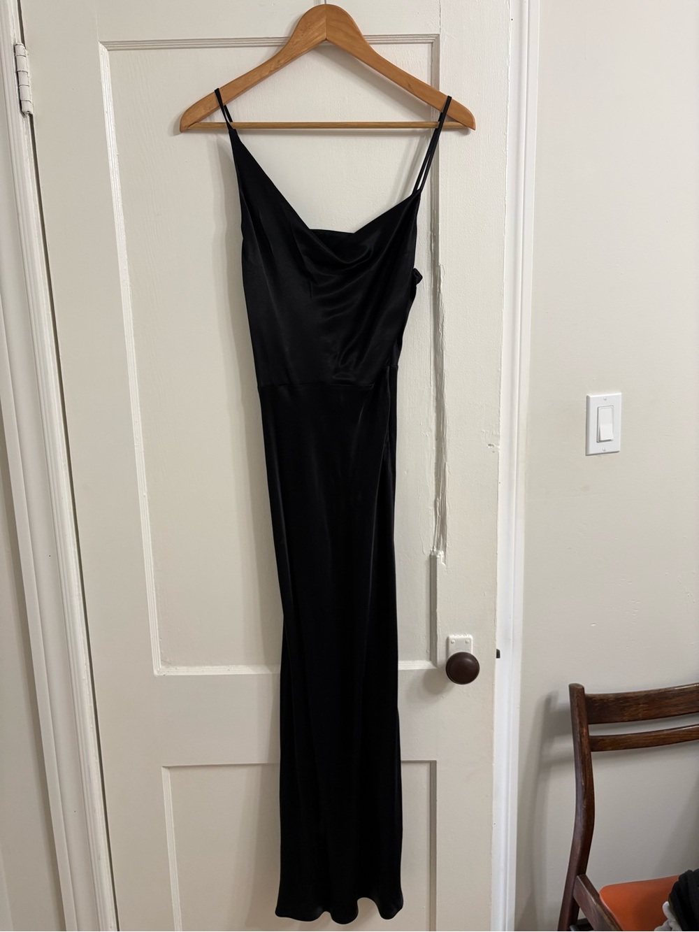 Black Slip Maxi Dress with asymmetrical Cowl Neck